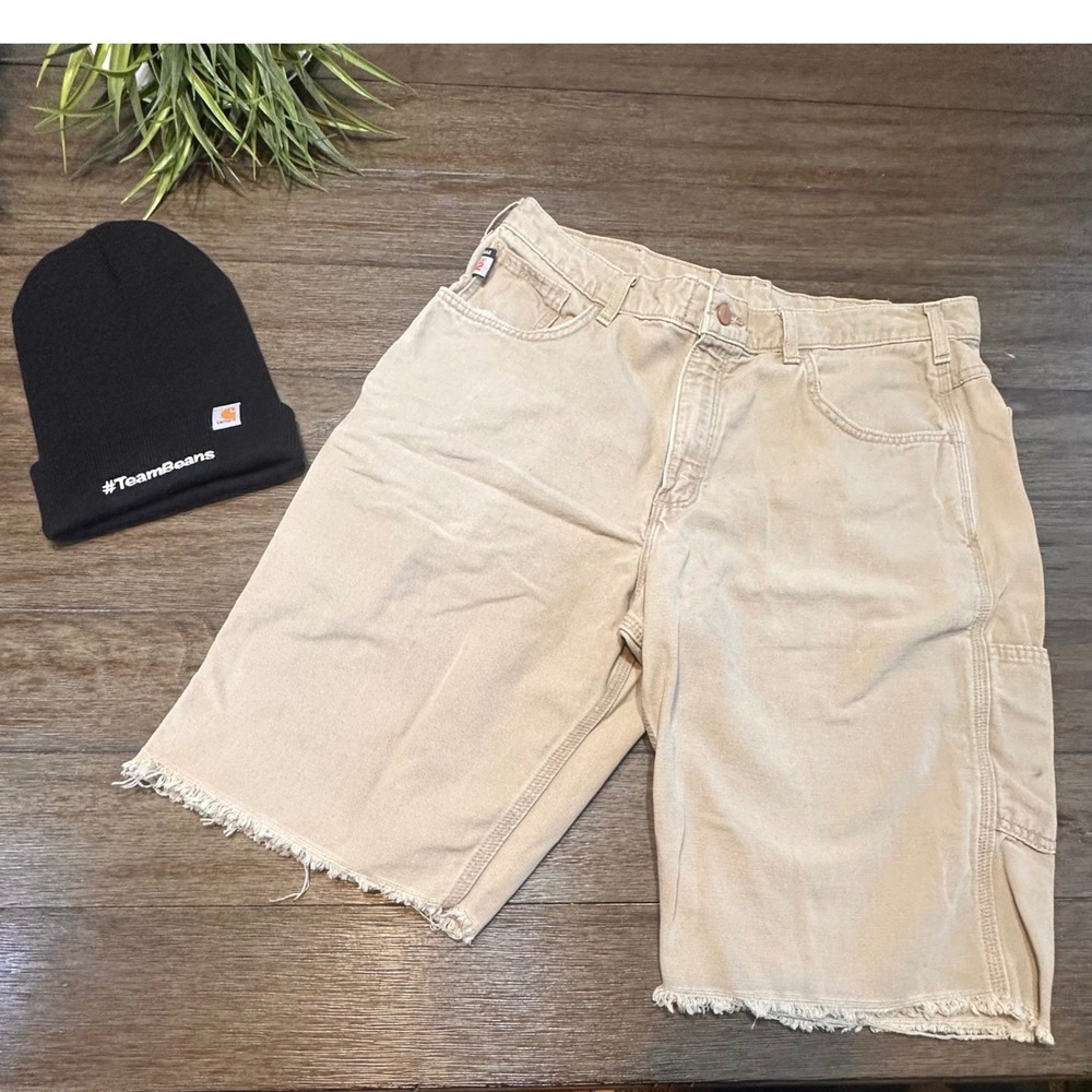 Carhartt FR Flame Resistant Tan Cargo Cut Off Work Shorts Size 36 - Bonus Hat